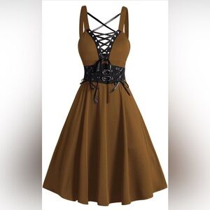Elegant Brown Lace-Up Dress
